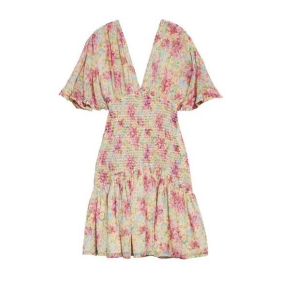 NWT ByTiMo Floral Smocked Ruffle Chiffon Mini Dress in Summer Flowers size S - Picture 4 of 13
